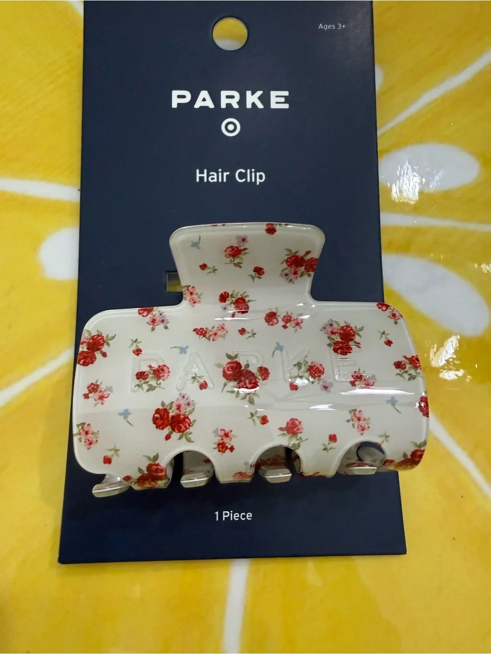 Parke - Target - White Resin Hair Clip with Red Rose Print